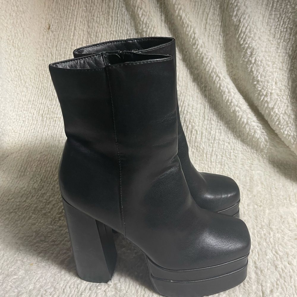 Olivia Ferguson synthetic black platform block heel ankle boots side zipper SZ9 - Picture 3 of 14